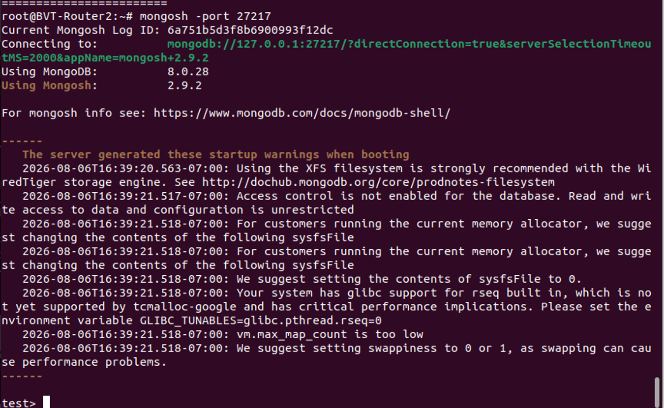 Terminal shows to enter mongosh -port 27217.