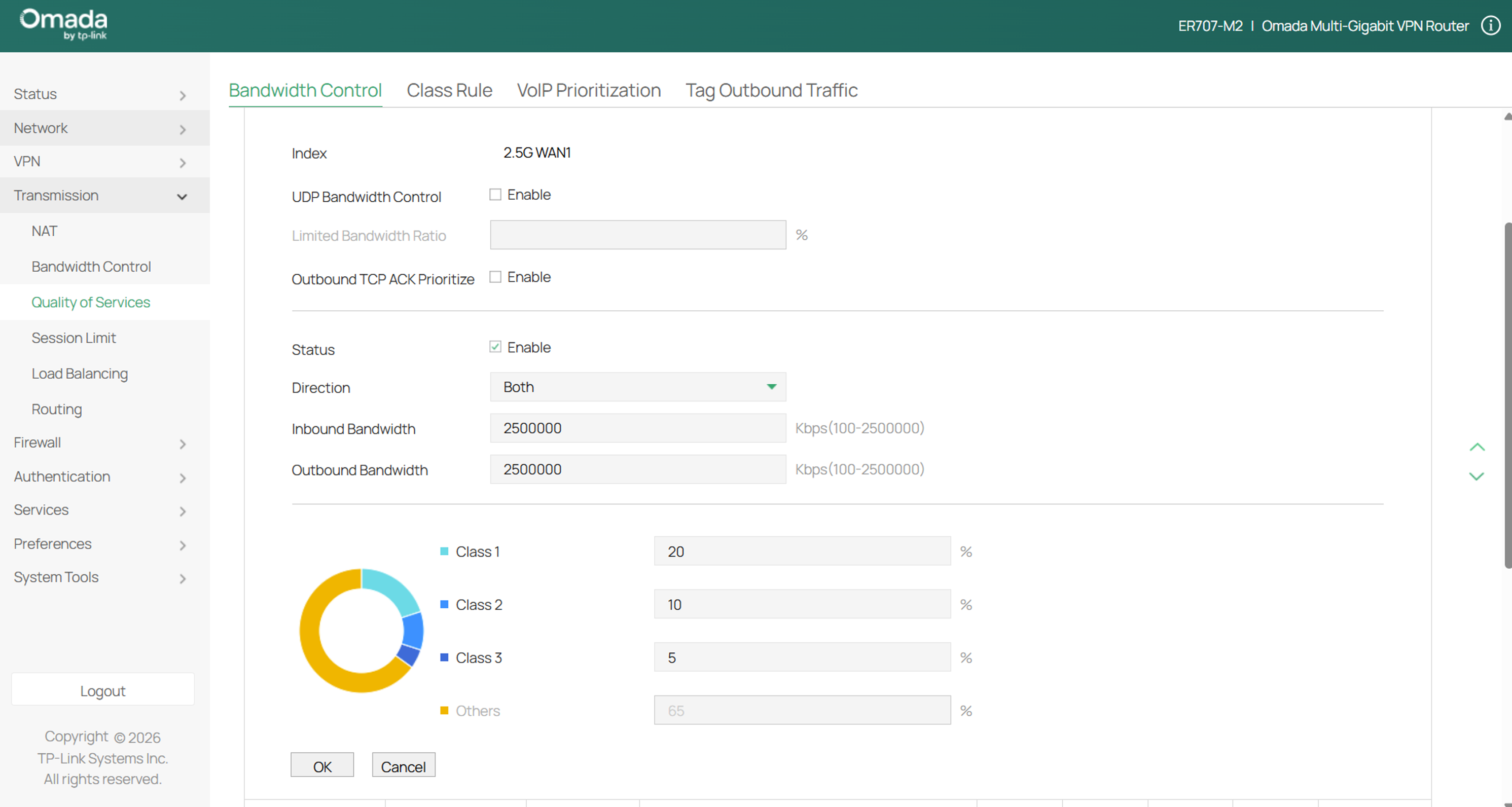 Fill in the parameters for Bandwidth Control.