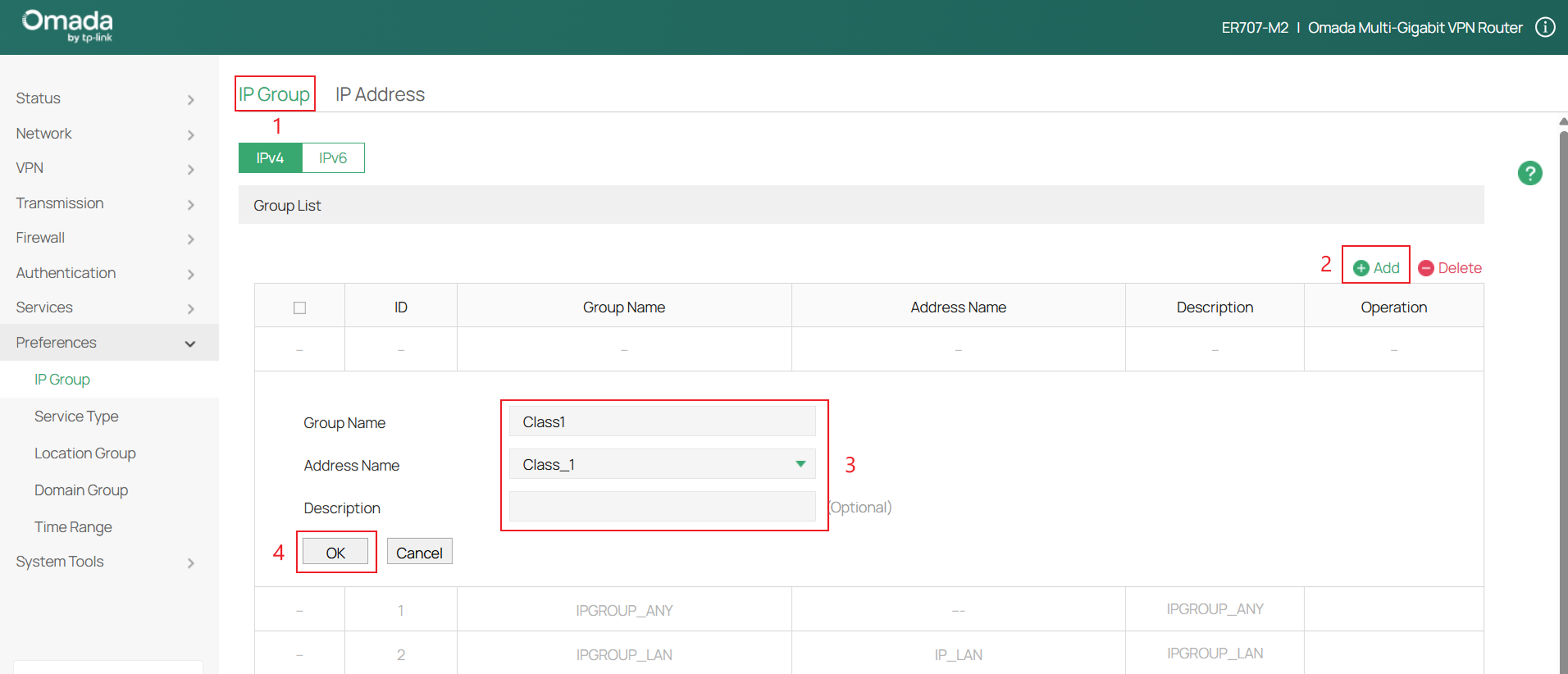 Fill in the parameters for the IP Group.