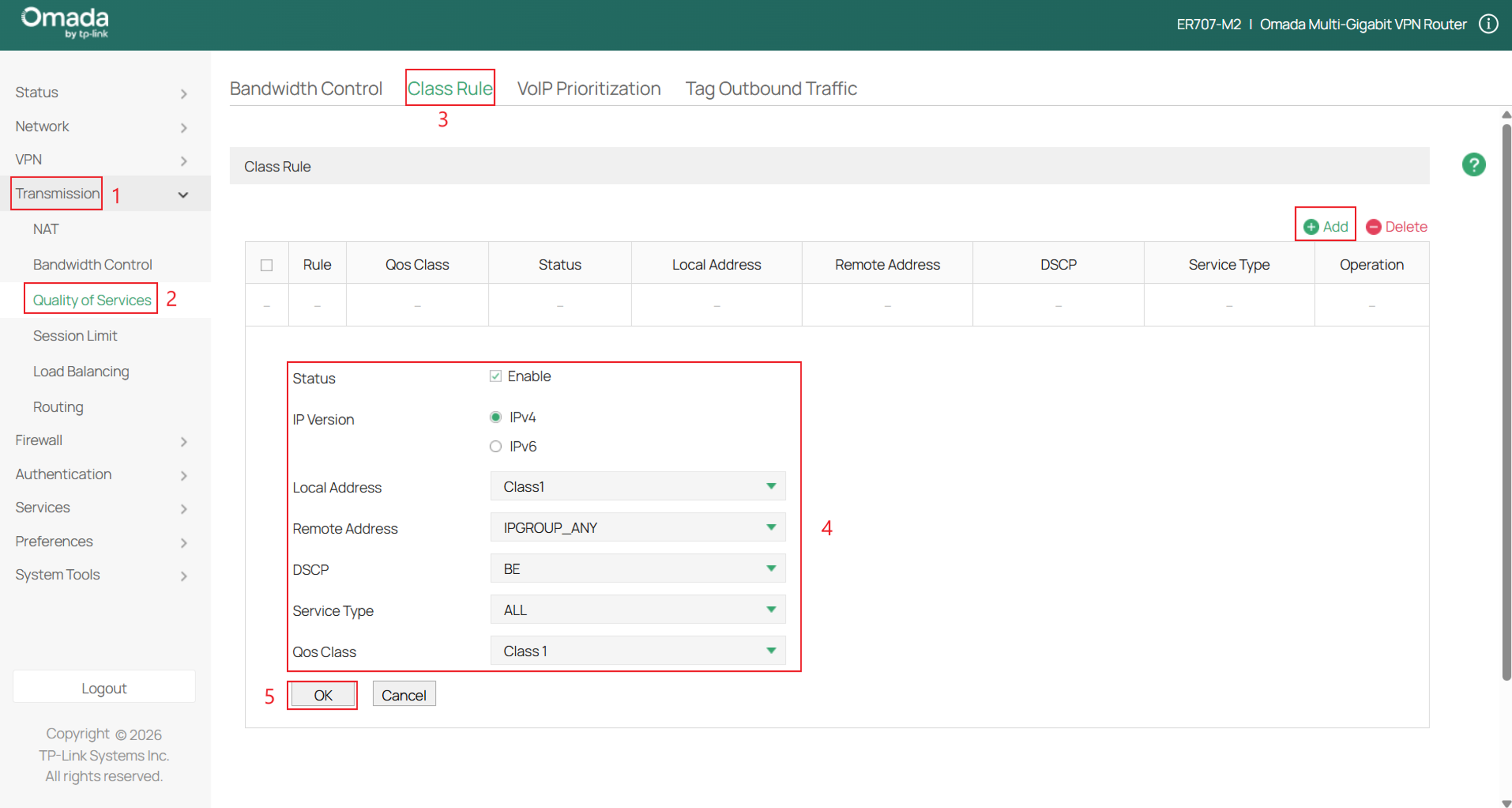 Fill in the parameters for the Class Rule.