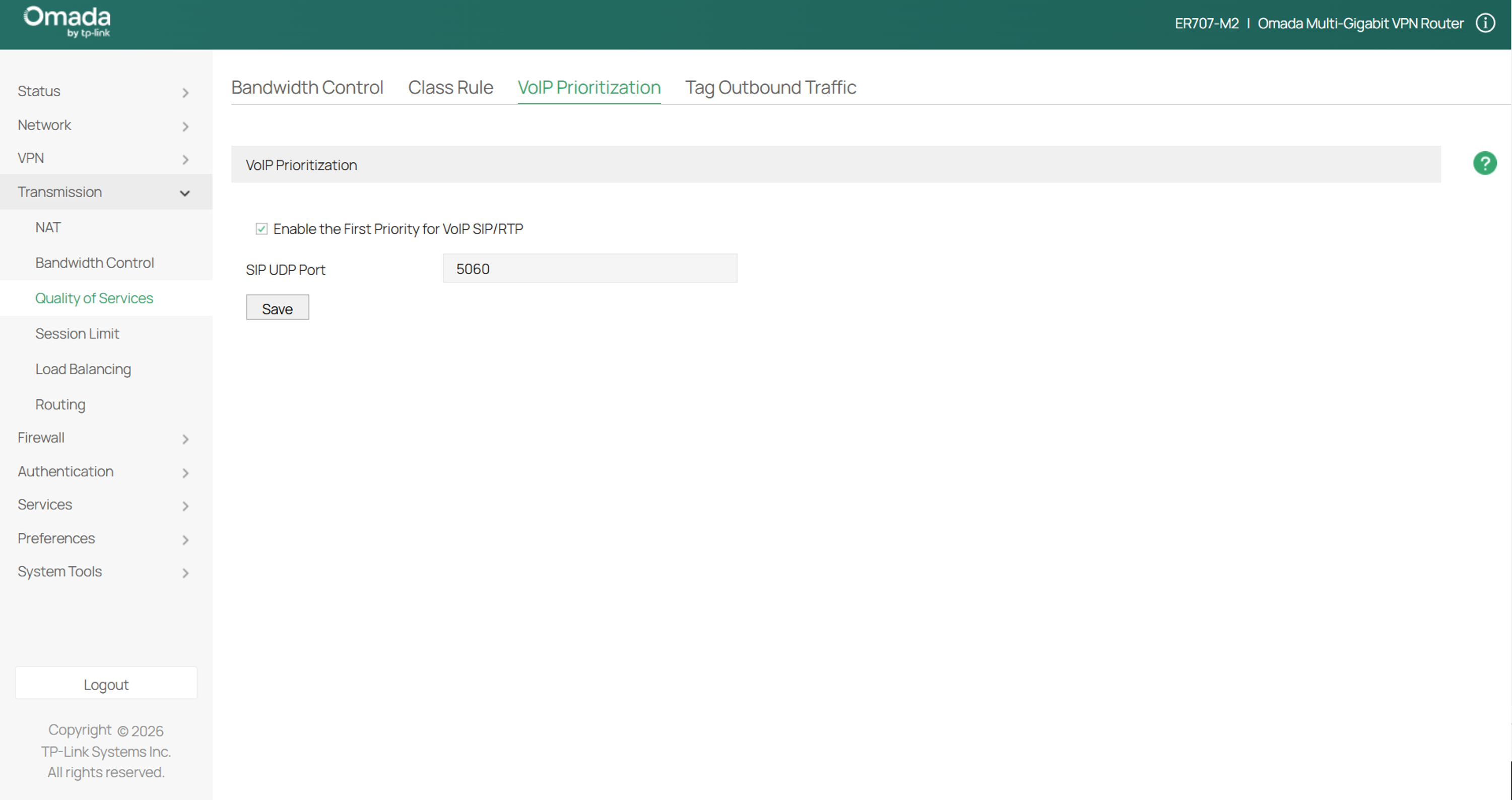 Fill in the parameters for VoIP Prioritization.