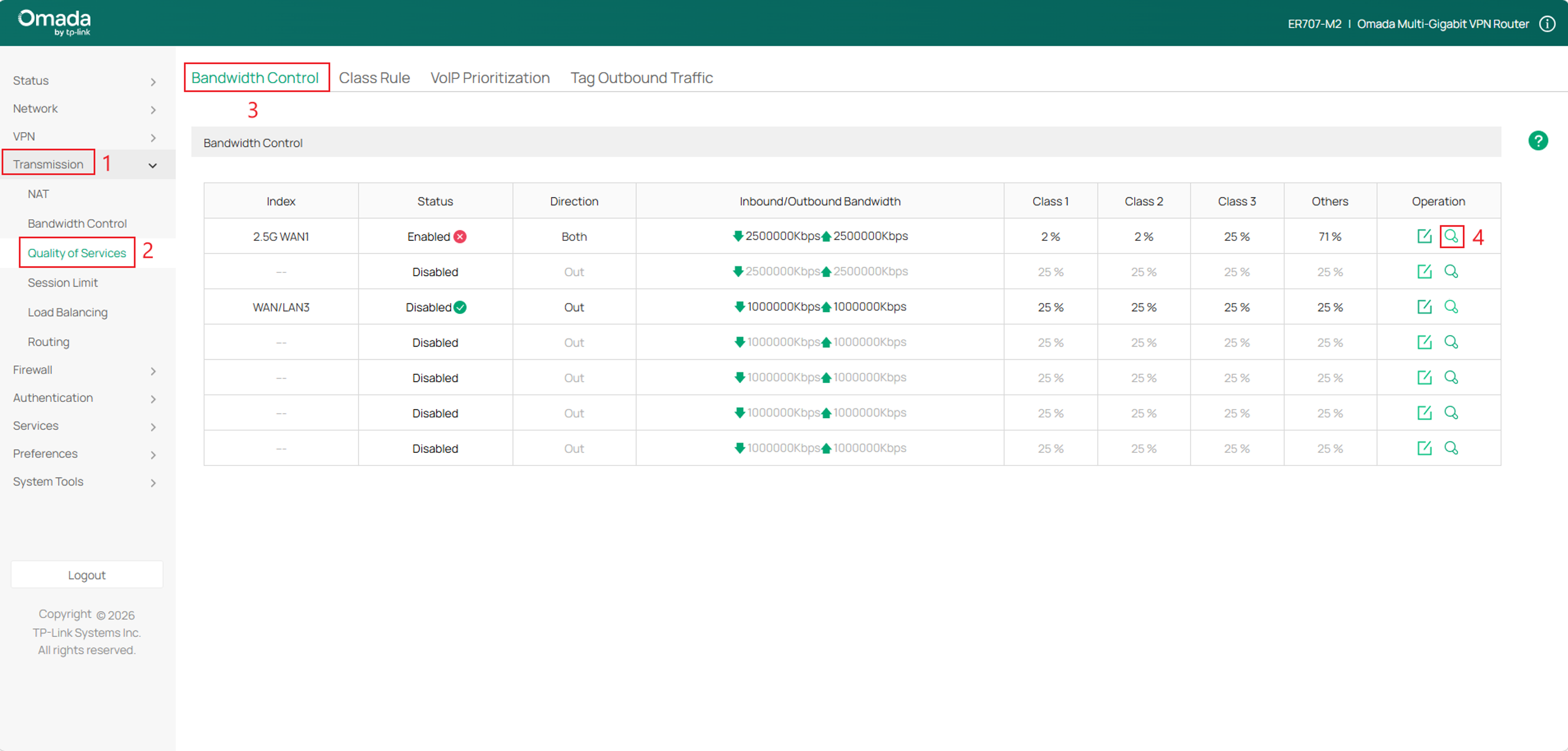 Go to the Details page of the Bandwidth Control.