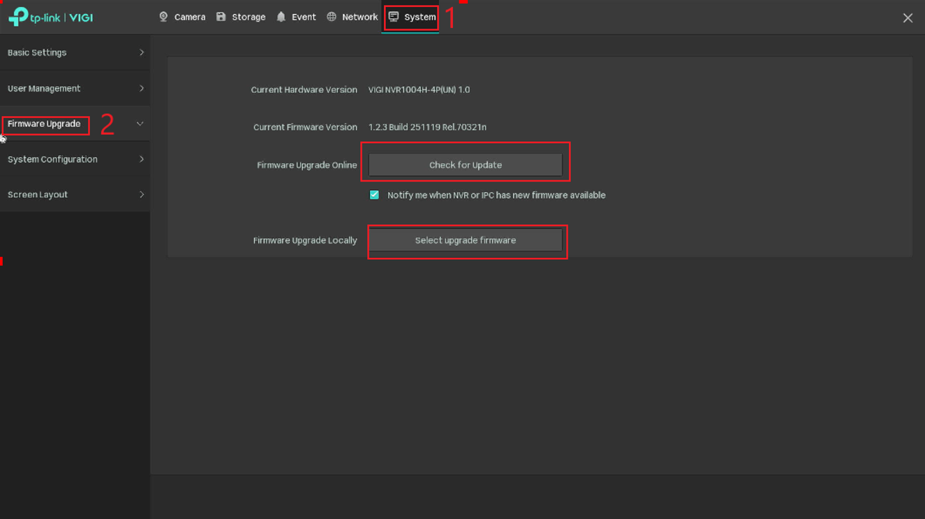 Select the firmware upgrade type.