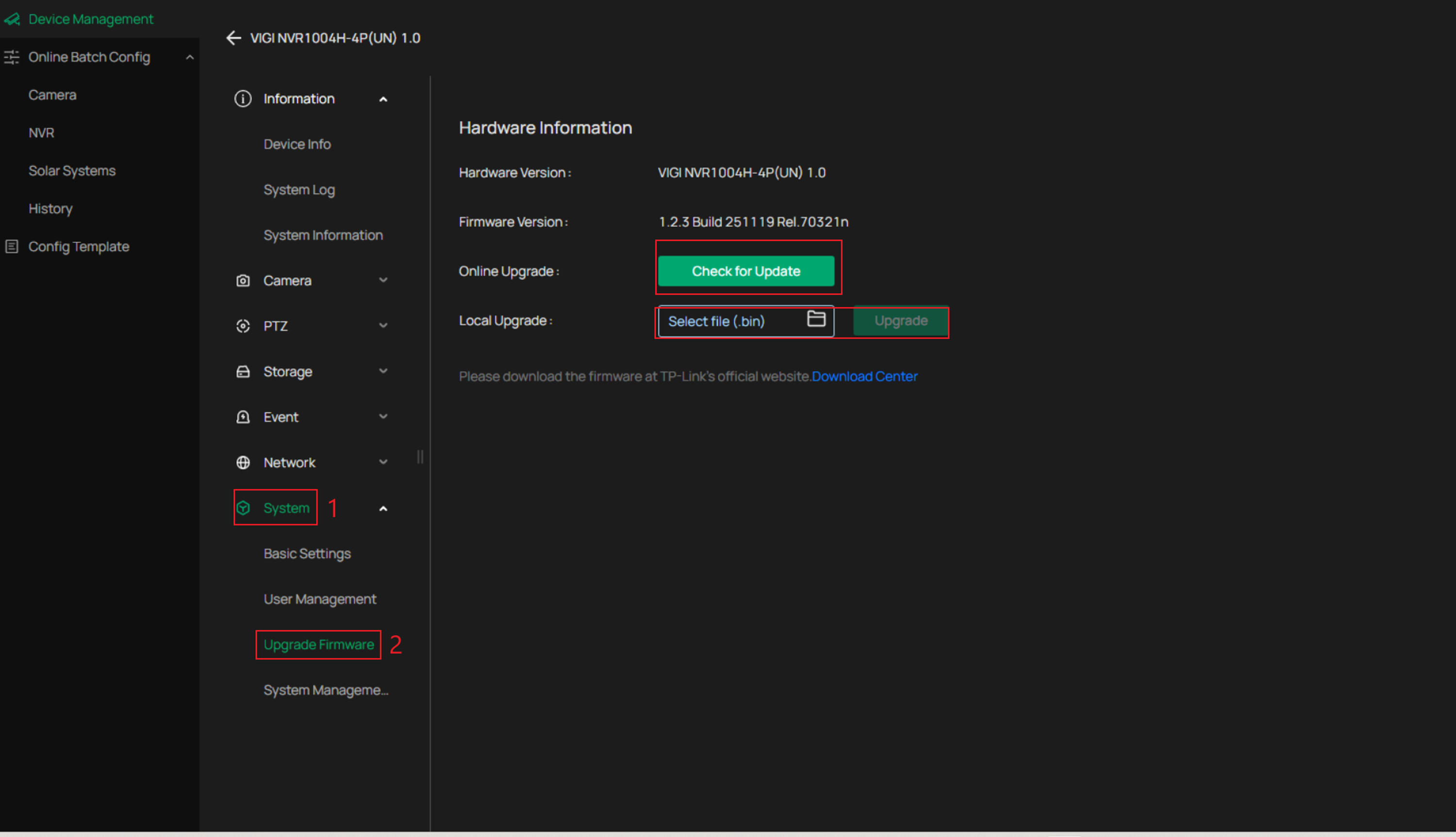 Navigate to Upgrade Firmware tab.
