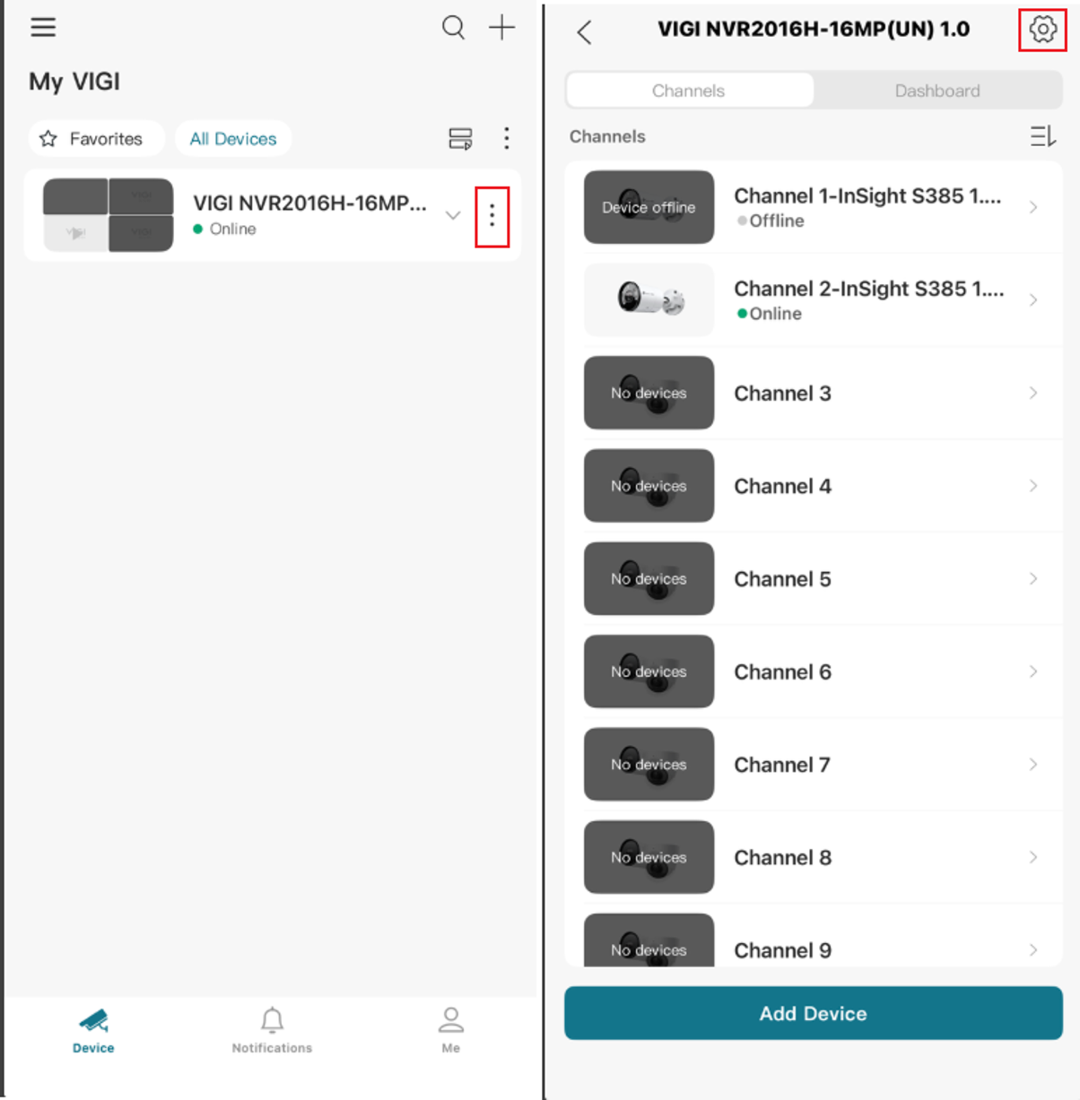Navigating to the VIGI NVRs settings.