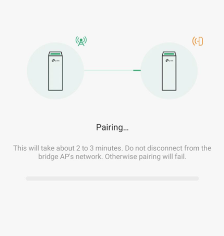 Diagram indicating the process of pairing a device with a bridge AP network, warning that disconnection during pairing could lead to failure.