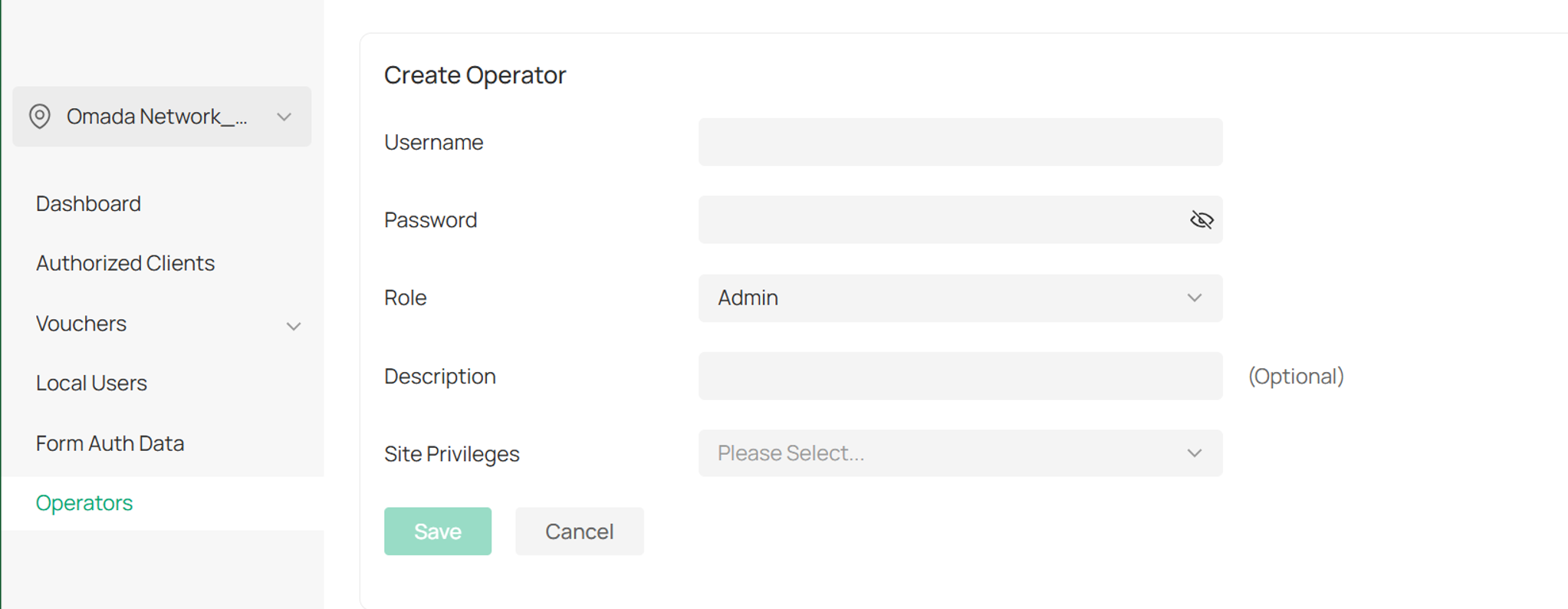 The Operator creating page.