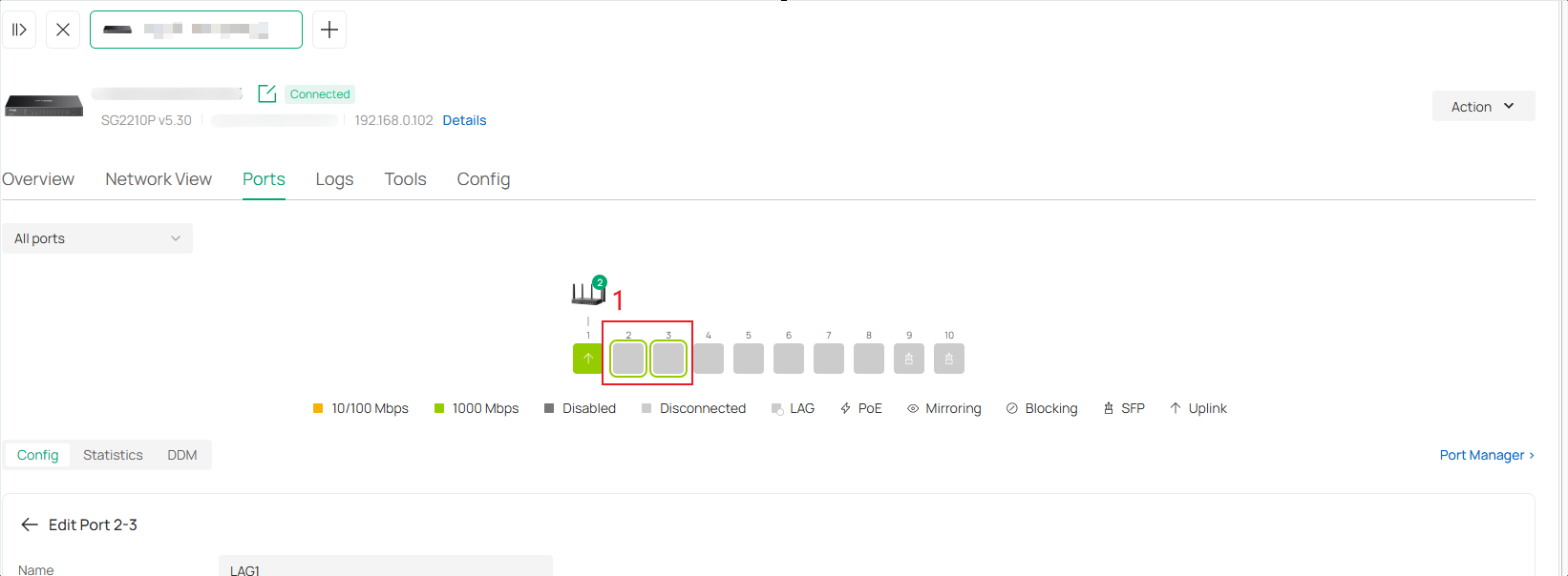 Configure LAG on the switch in Controller mode.