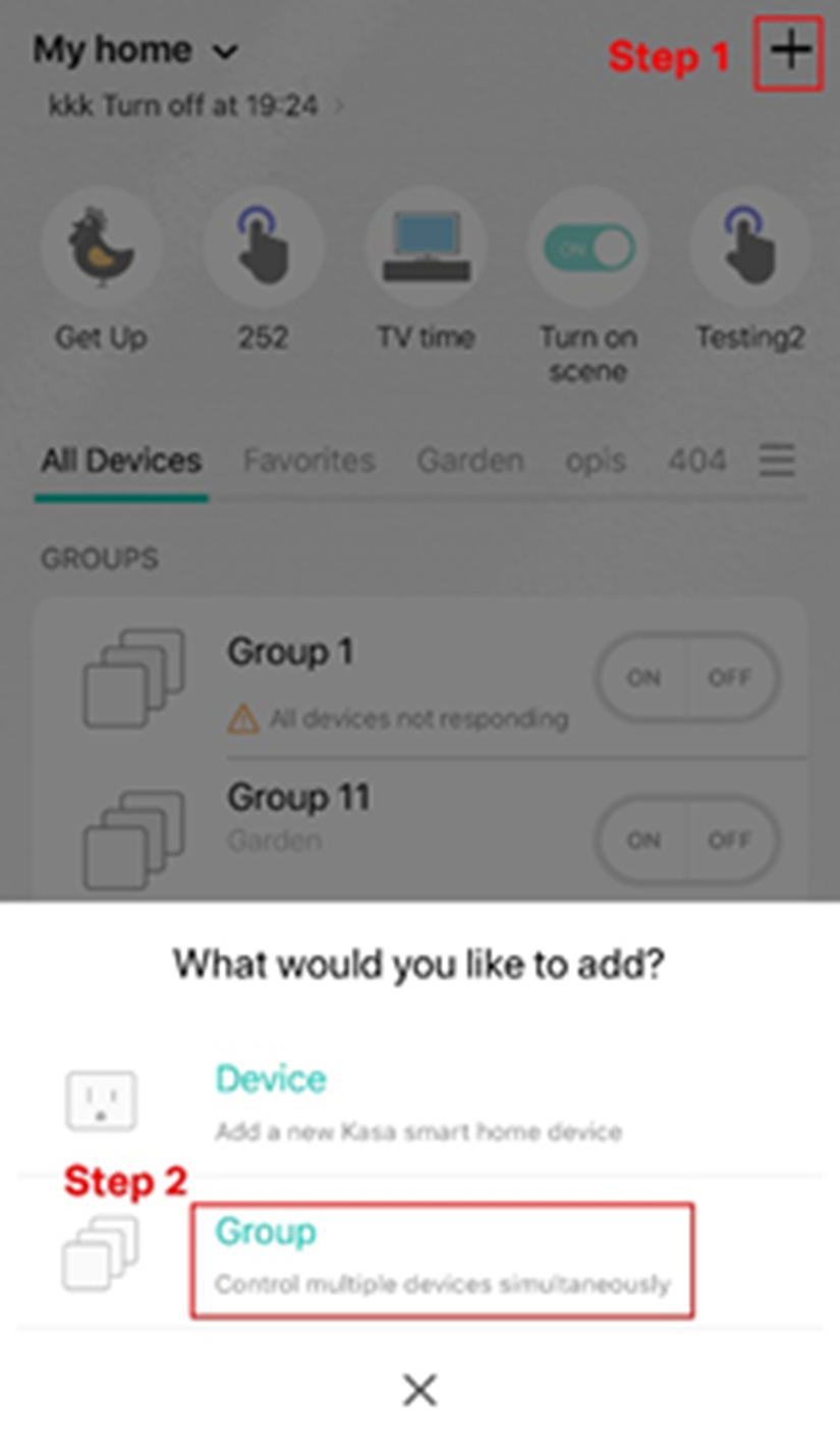 Screenshot mit dem Pfad zum Erstellen einer Gruppe in der Kasa-App.