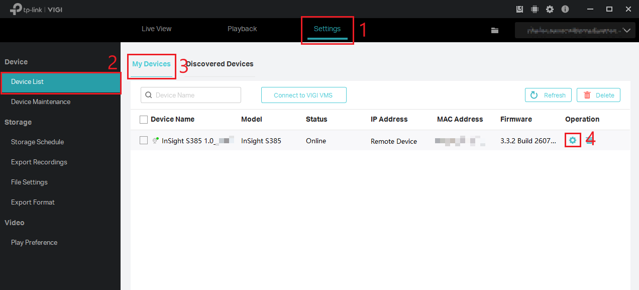 VIGI Security Manager List showing a camera and its Edit button.