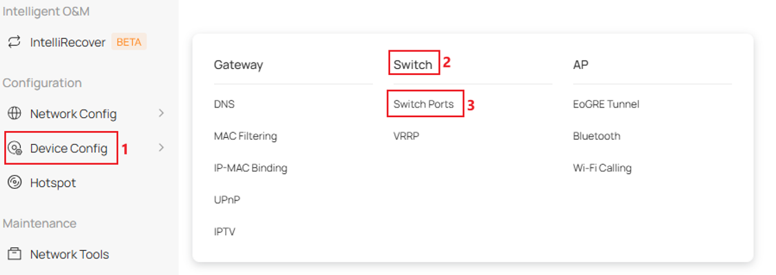 Show the path to enter Switch Ports configuration page.