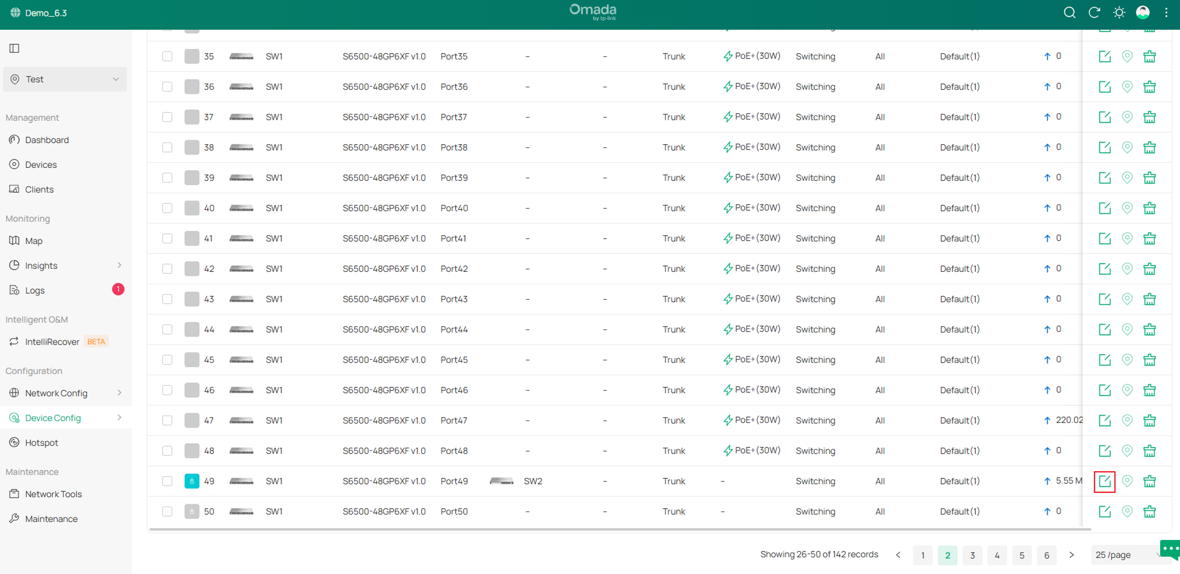 Show the Switch Ports configuration page.