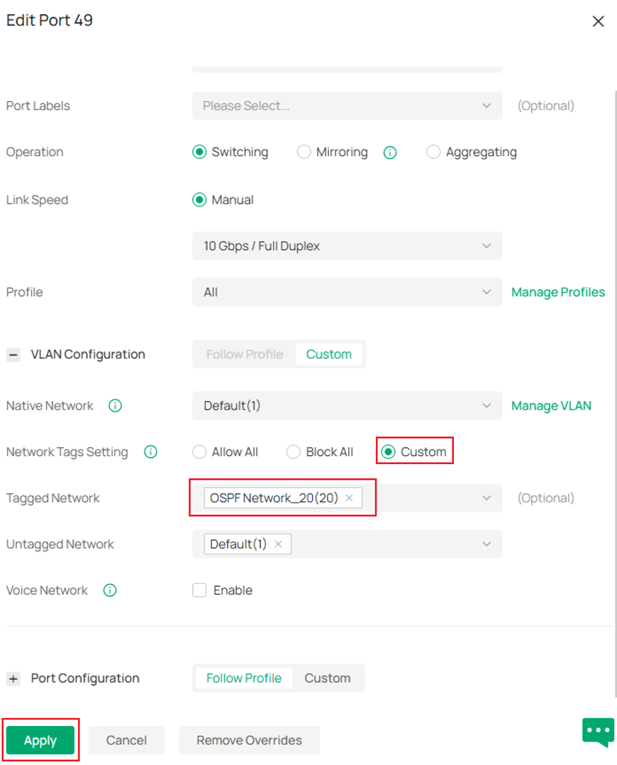 Show the VLAN status for a port in Switch Ports configuration page.