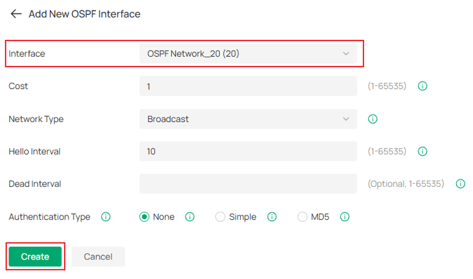 Show switch OSPF interface configuration detail page.