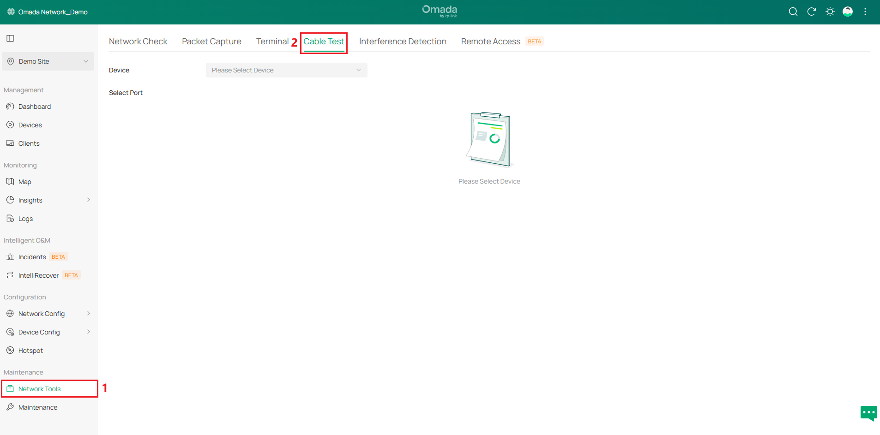 Cable Test page under Maintenance > Network Tools in Omada Network 6.3.