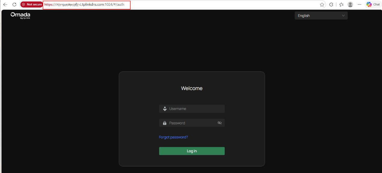Browser address bar showing an NVR DDNS domain and external port used to access the NVR web interface.