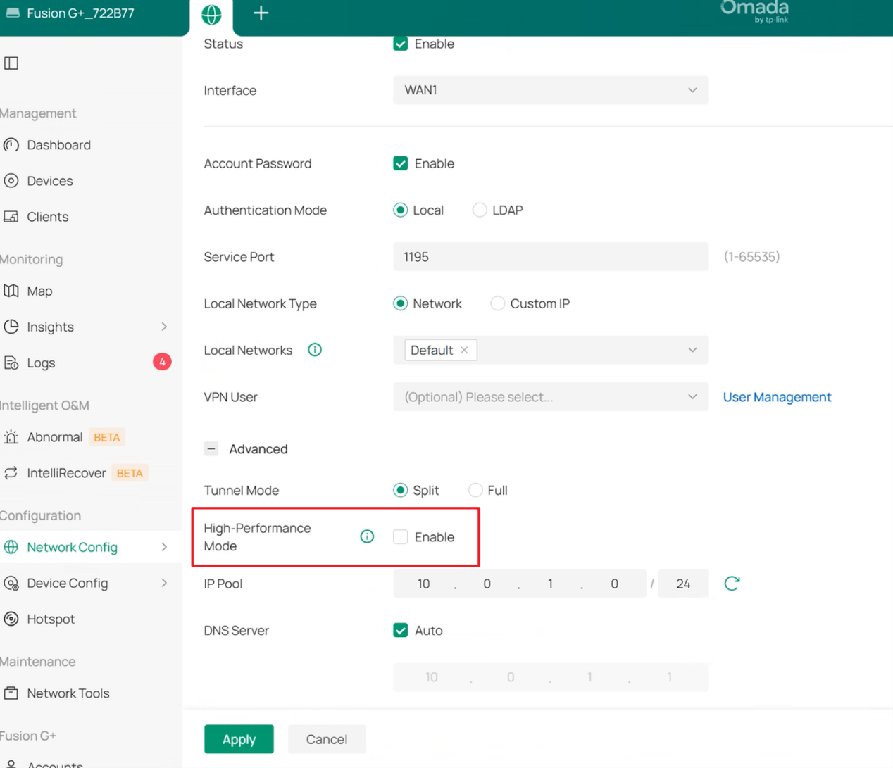 Enable High-Performance Mode in the OpenVPN server advanced settings to activate DCO acceleration.