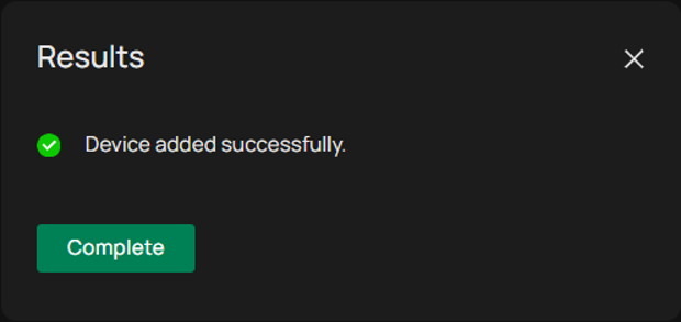 Dialog box confirming the IPC was added successfully with a Complete button.