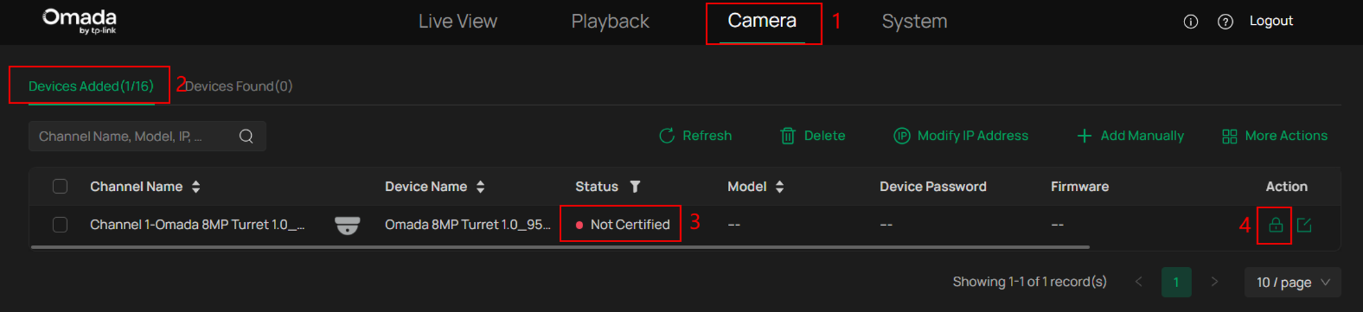 IPC status shown as ‘Not certified’ in the NVR Device Added list.