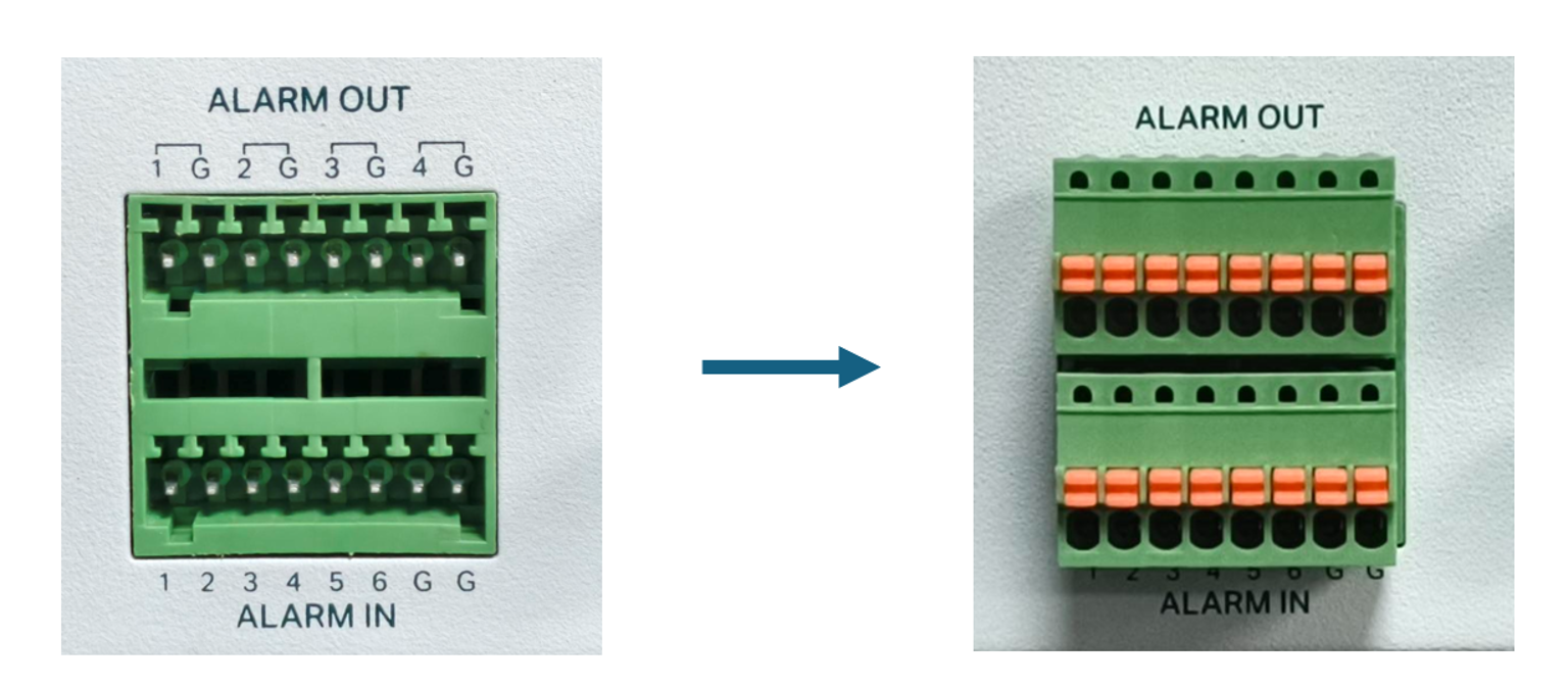 Connect terminal block to Omada NVR’s alarm interface.