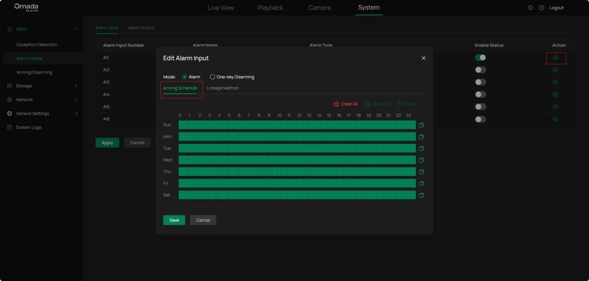 Set arming schedule in Edit Alarm Input page.