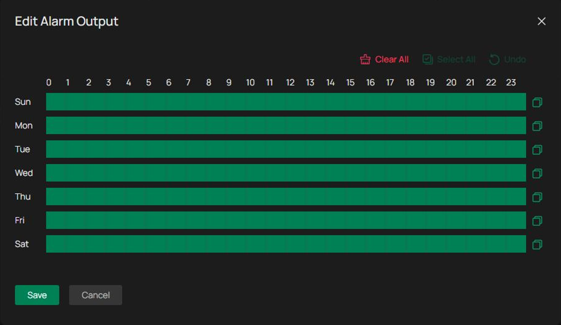 Setting arming schedule in Edit Alarm Output page.