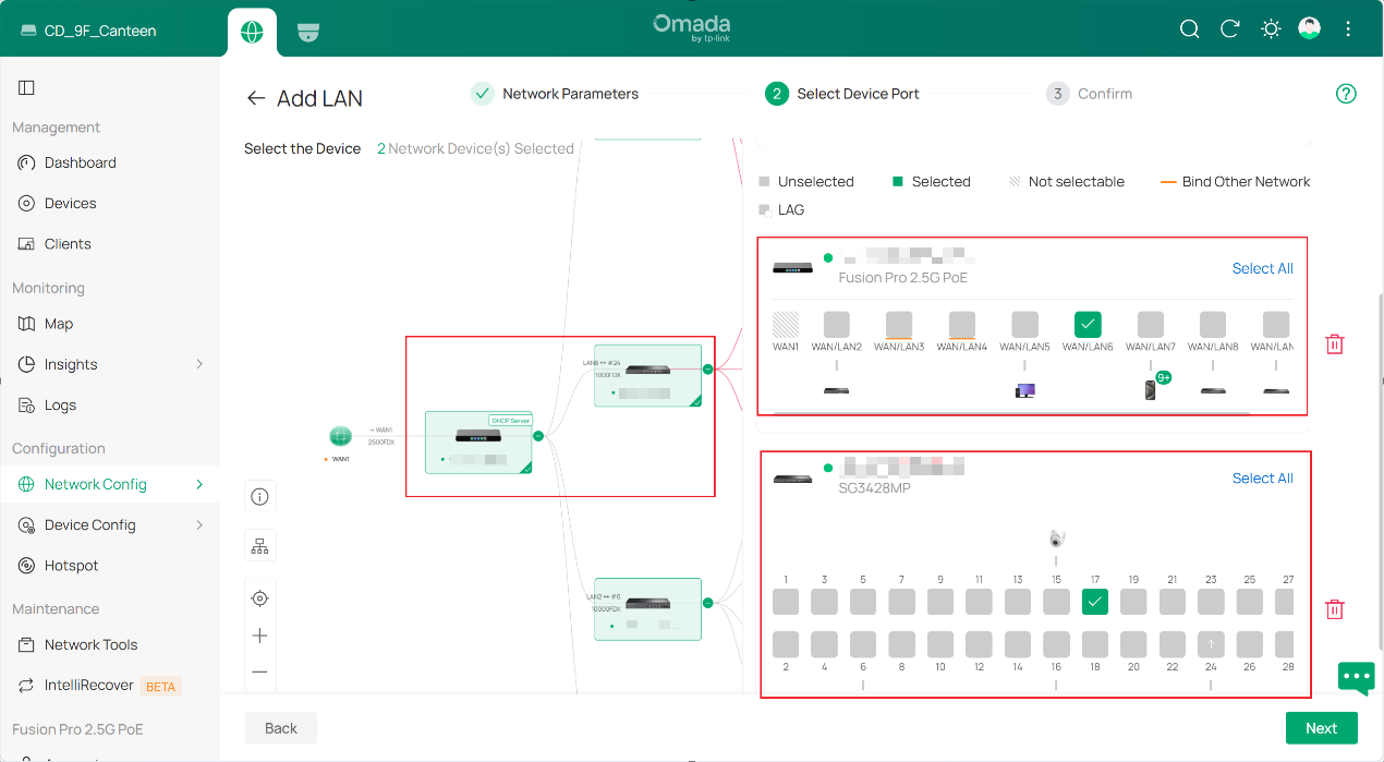 Select access ports for a VLAN on Omada Fusion Pro Gateways during VLAN configuration.