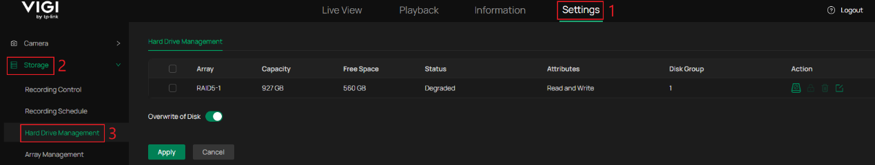 Web UI navigation paths to Hard Drive Management.