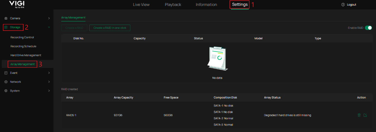 Web UI navigation paths to Array Management.