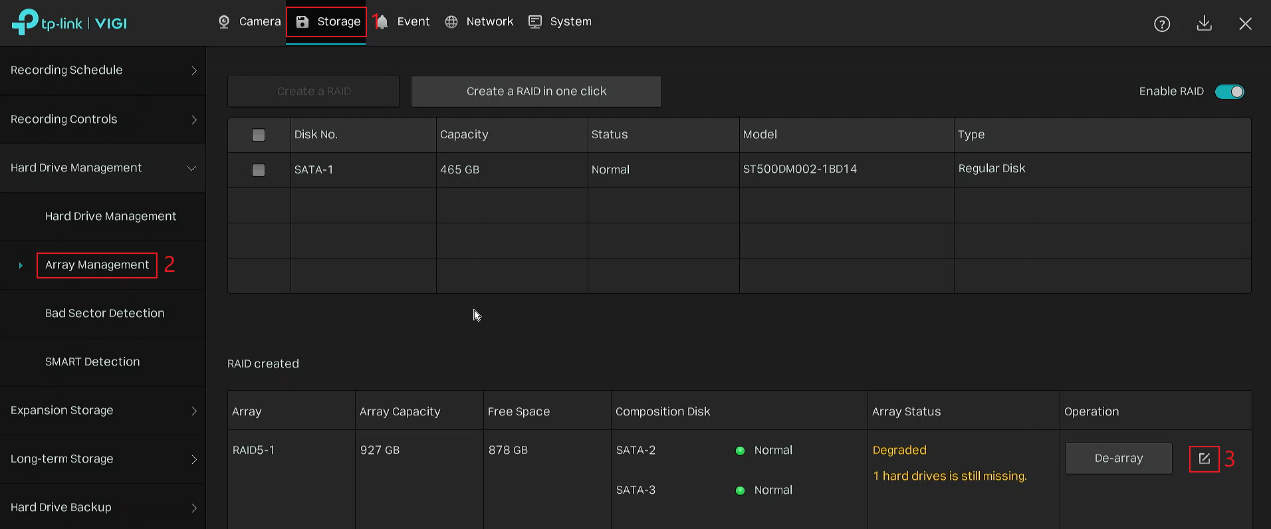 Edit the degraded RAID array.