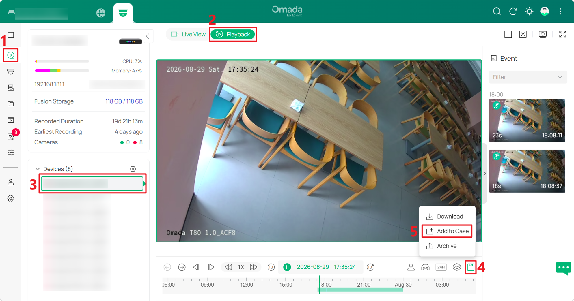 Add a recording from Videos > Playback by clicking Save and selecting Add to Case