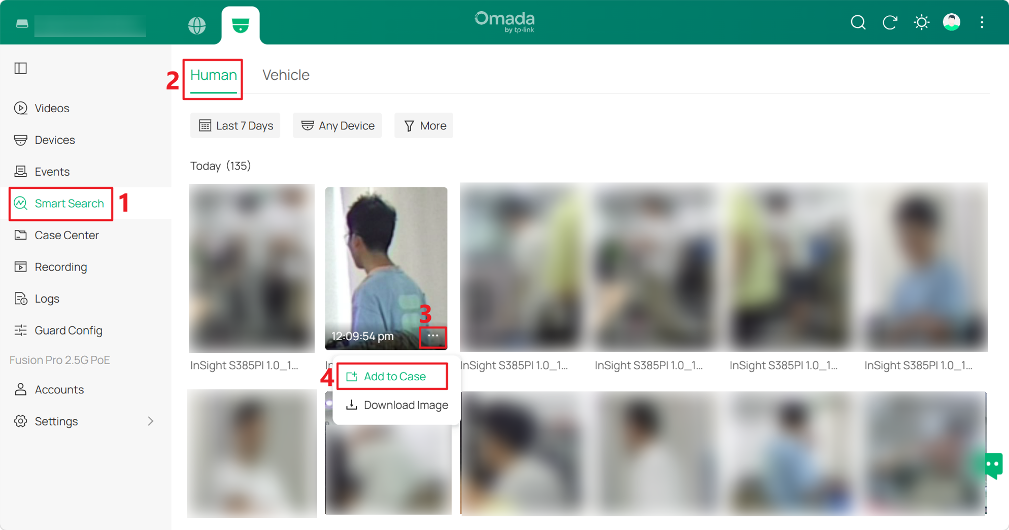 Add a Smart Search result to a Case by selecting Human or Vehicle and clicking Add to Case
