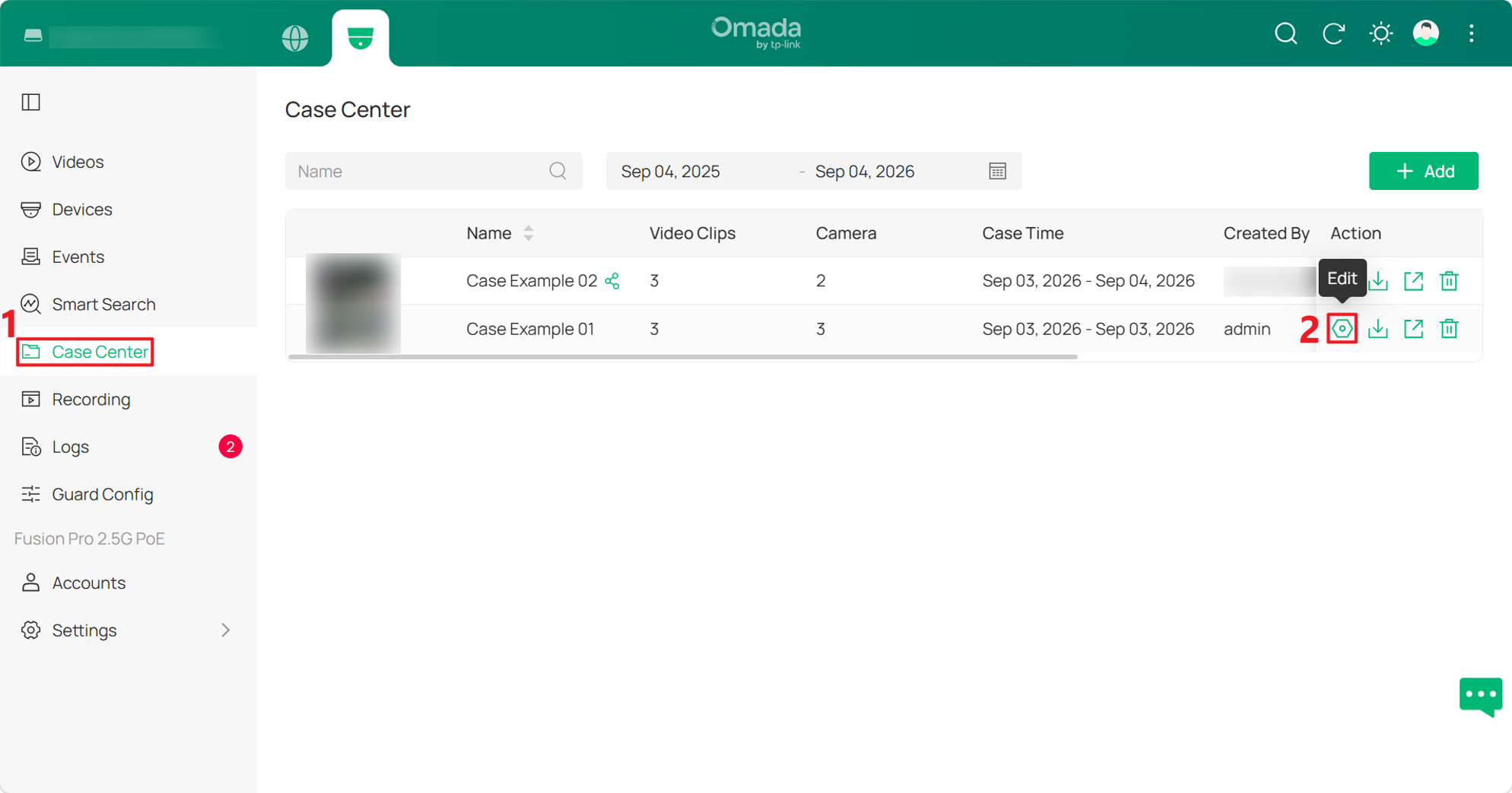 Edit a Case by clicking the Edit icon under Action in Case Center