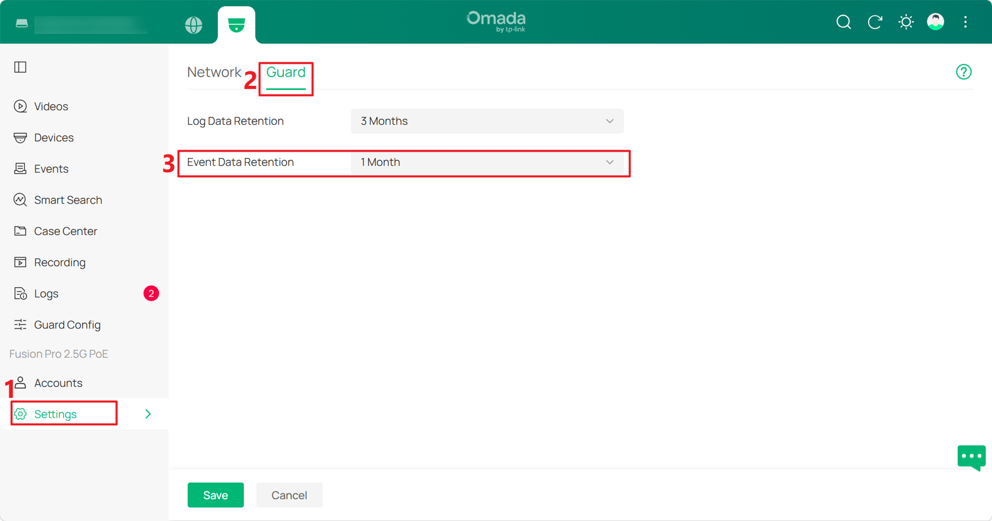 Check the Event Data Retention setting under Settings > History Data Retention > Guard