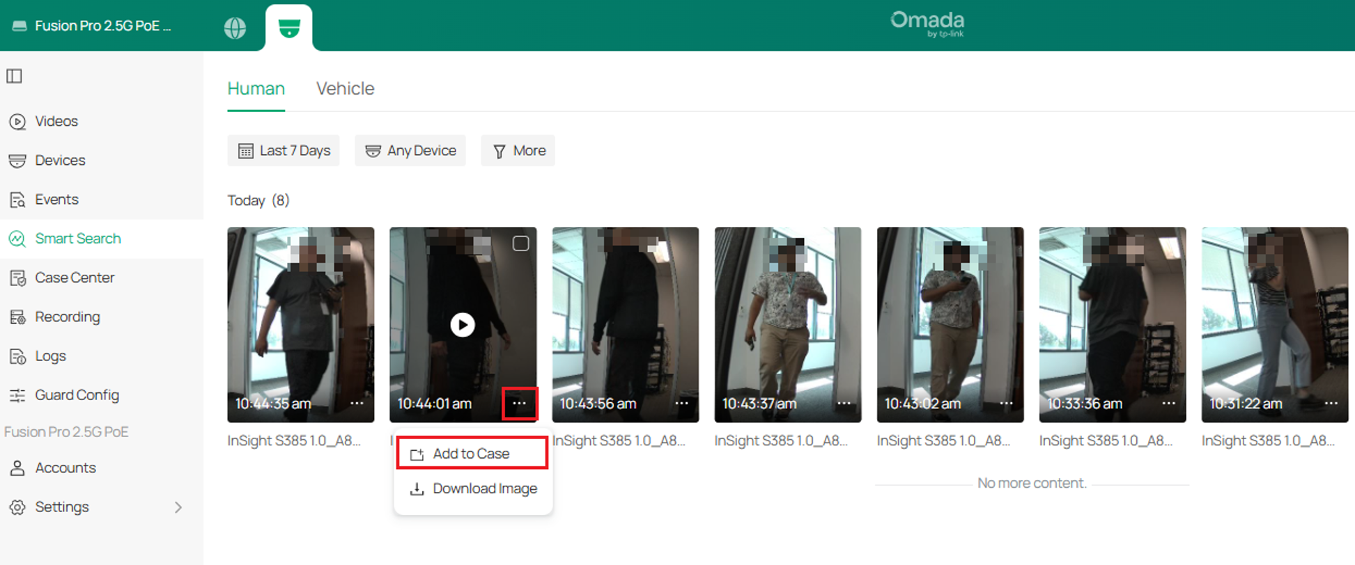 Smart Search result menu showing the Add to Case and Download Image options