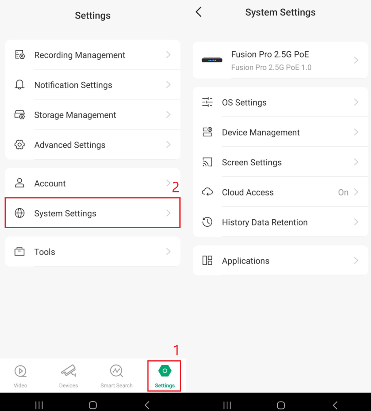 Omada Guard Settings showing System Settings and the available Fusion Pro system options