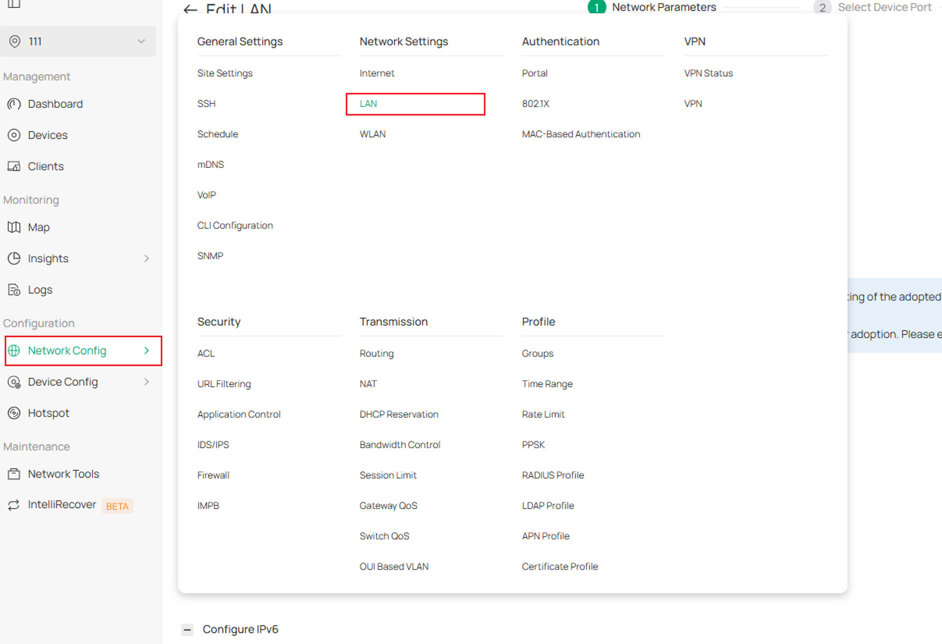 Enter the LAN override function position