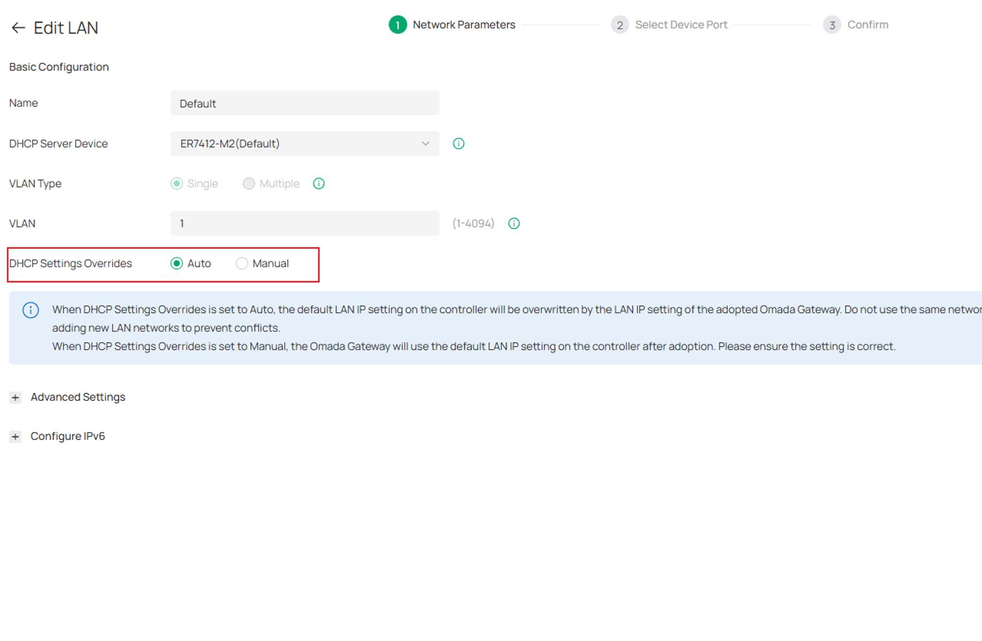 DHCP Settings Override Location