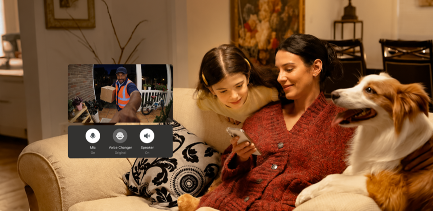 Image showing how to enable Voice Mask during a doorbell ring call.