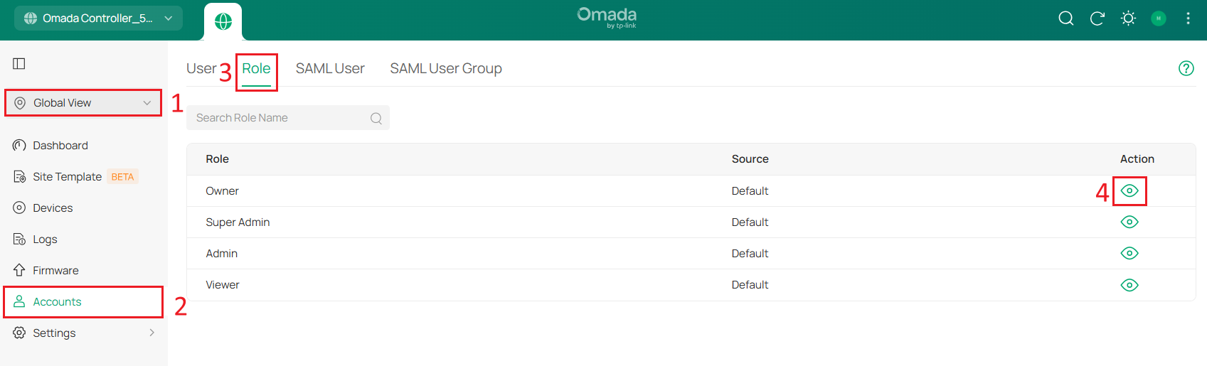 Account roles on Omada controller