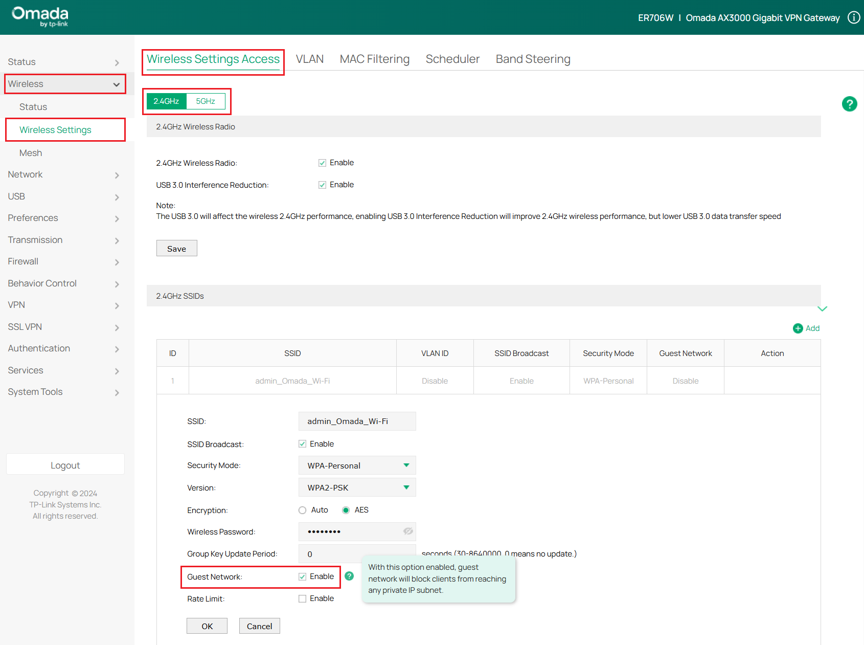 Wireless gateway standalone page shows the path of leading to Guest Network