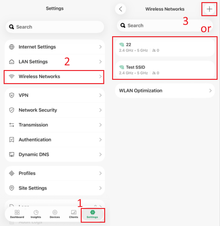 Wireless Networks page on Omada app