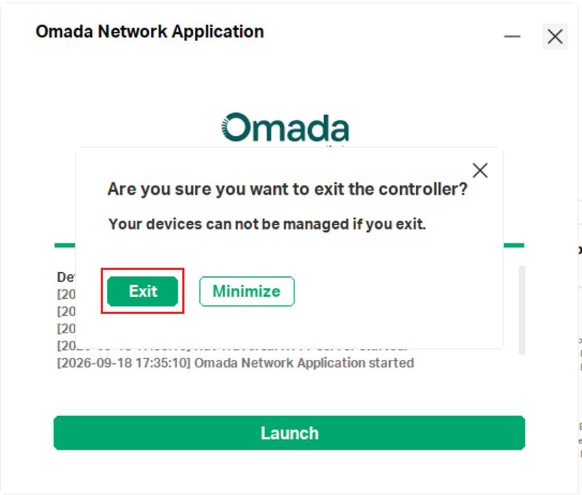 Omada Software Controller application restart procedure.