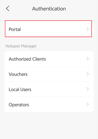 On the Authentication page, tap Portal to enter the portal configuration page