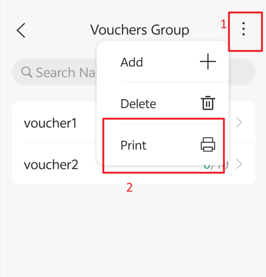 On the Vouchers Group page, select Print to print the vouchers