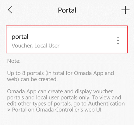 The Portal page displays the created portal and its associated authentication methods