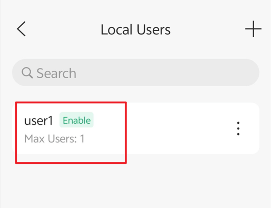 The Local Users page displays the created local user and its current status