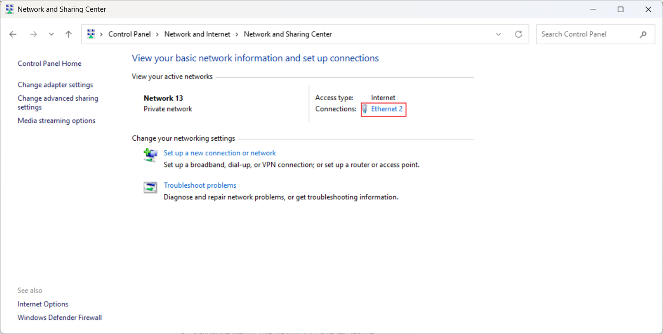Select the ethernet connection.