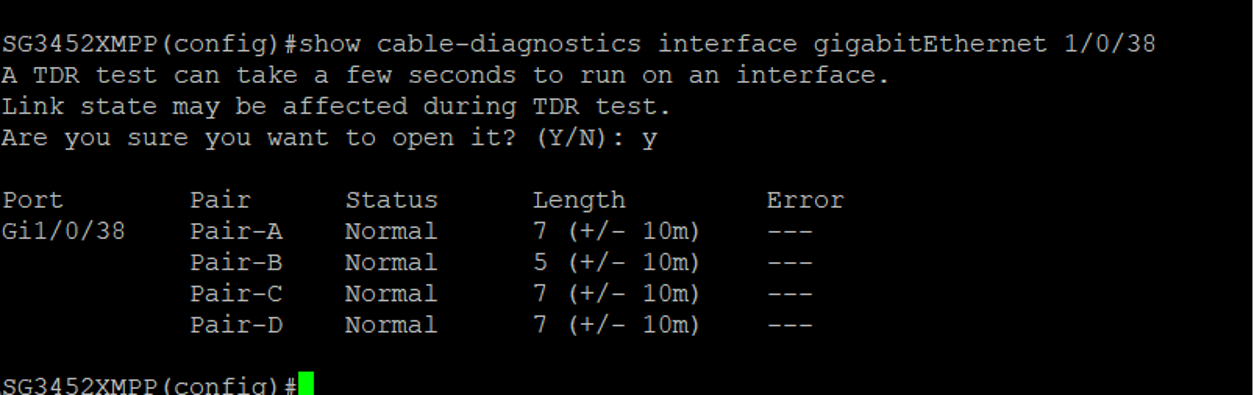 Cable diagnostics through the CLI.