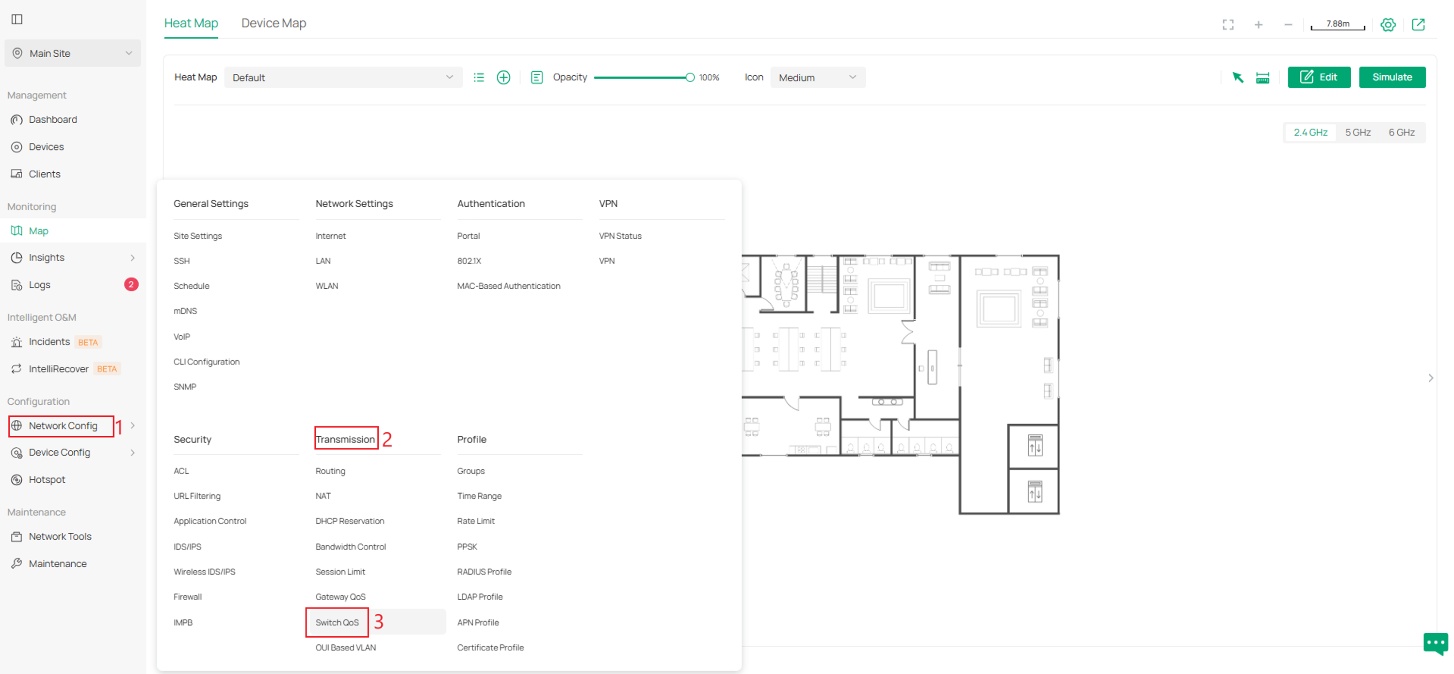 Navigating to Switch QoS settings.